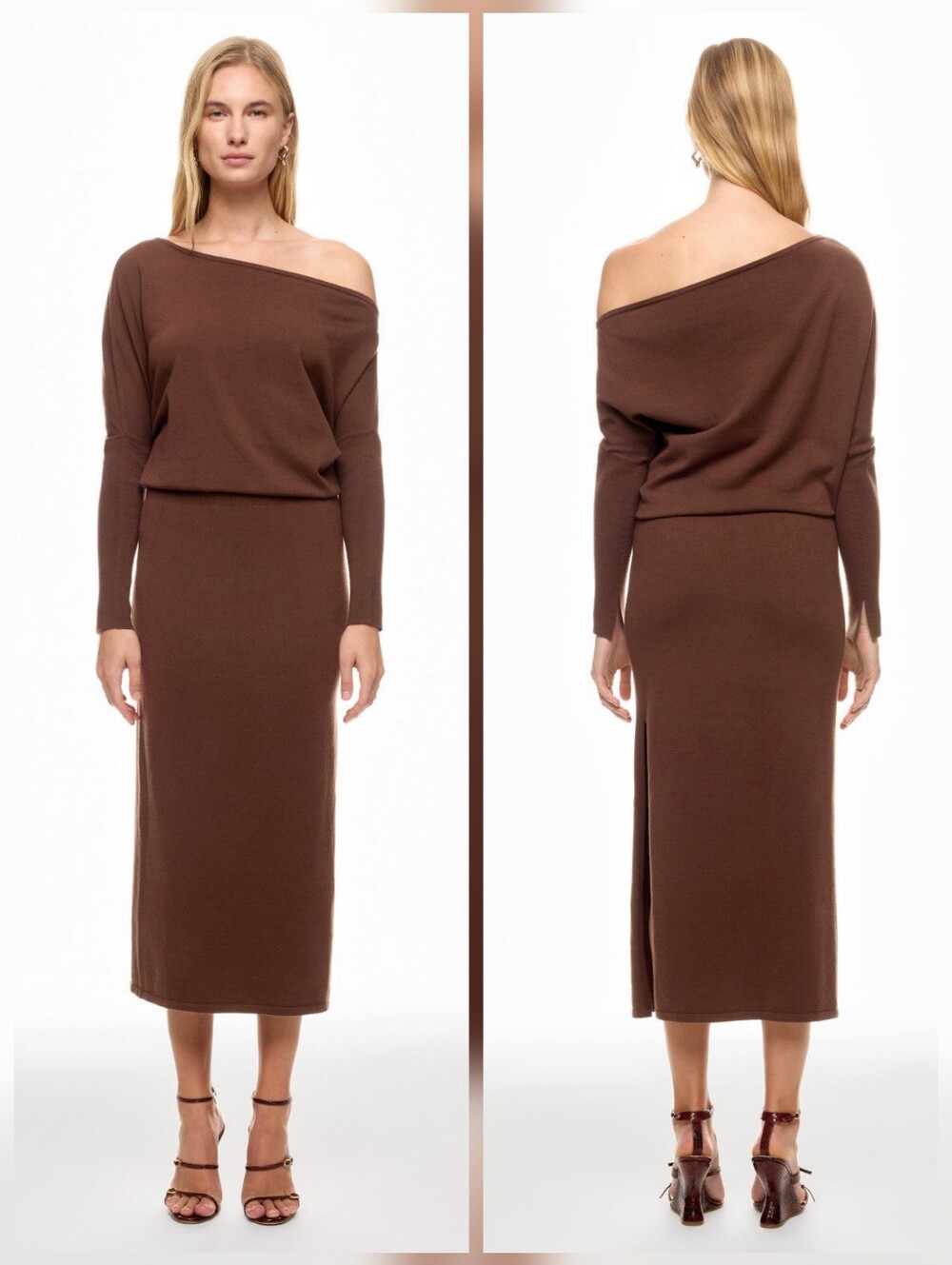 SIMKHAI Janese Off The Shoulder Midi Dress Cocktail Asymmetric Long Sleeve